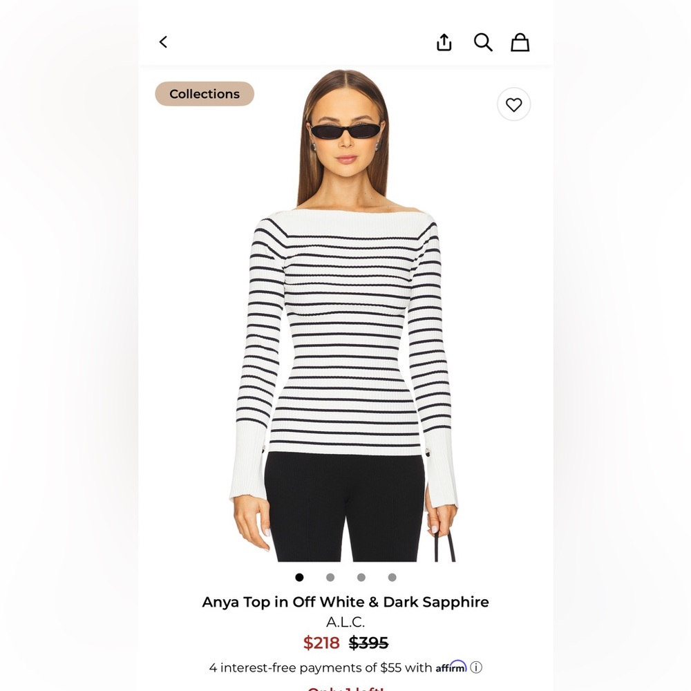 A.L.C. Off-Shoulder Sweater in White and Black Stripes